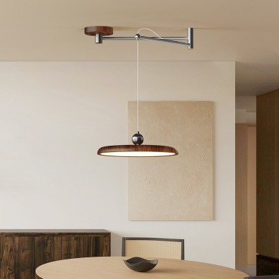 中古风摇臂餐厅吊灯可移动位移复古饭厅餐桌主灯法式侘寂风 飞碟灯