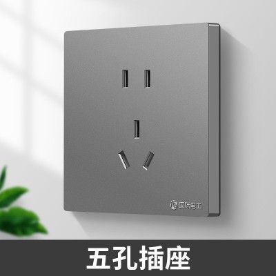 国际电工86型家用墙壁开关插座面板10A多孔一开五孔带U SB电源插座图2