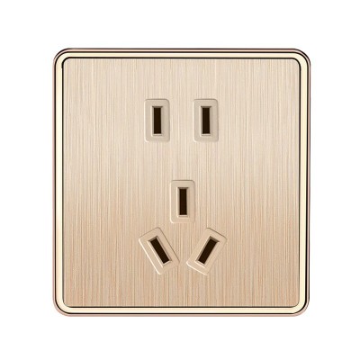 aomeng五孔插座厂家拉丝金10A 墙壁暗装开关面板家用 一开带5五孔图5