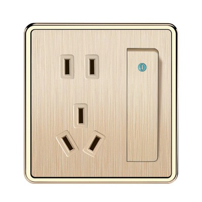 拉丝电镀香槟金 一开五孔双控插座墙壁开关厂家新款 批发 86 暗装图5