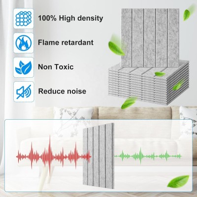 跨境12片装竖条款聚酯纤维隔音板吸音板自粘家庭吸声降噪隔音材料图3