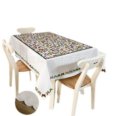 数码印花涤纶棉麻防水餐桌布桌旗台布来图来样桌布厂家防滑图5