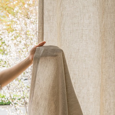 日式侘寂风天然纯亚麻透光不透人无甲醛卧室阳台飘窗原木风窗帘图3