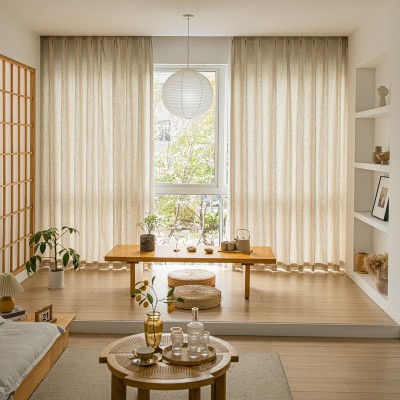 日式侘寂风天然纯亚麻透光不透人无甲醛卧室阳台飘窗原木风窗帘图2