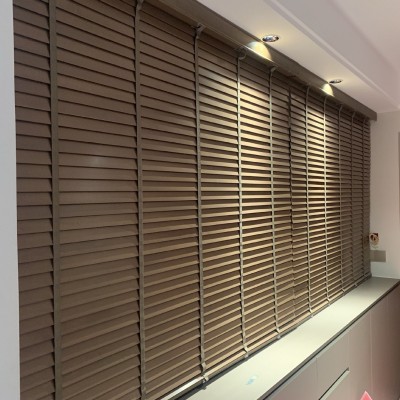 实木百叶窗帘遮光电动卧室卷拉式升降免打孔中古风木百叶窗帘定制