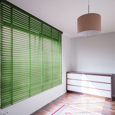 实木百叶窗帘遮光电动卧室卷拉式升降免打孔中古风木百叶窗帘定制图2