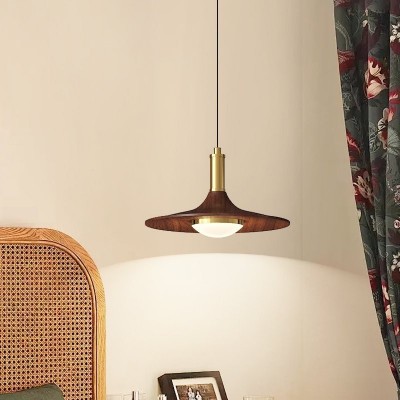 2025新款中古风餐厅吊灯飞碟三头咖啡茶室吊灯胡桃木色卧室床头灯图4