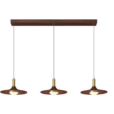 2025新款中古风餐厅吊灯飞碟三头咖啡茶室吊灯胡桃木色卧室床头灯图5