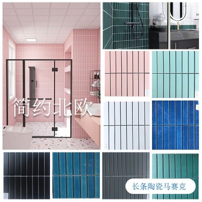 北欧长条陶瓷马赛克黑白灰蓝色窑变瓷砖柱子厨房阳台餐厅工程墙砖图2