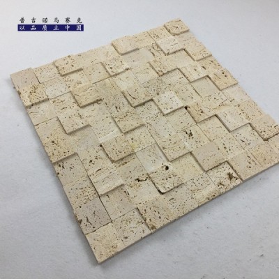 洞石马赛克瓷砖天然复古石材黄洞石火山岩文化砖3D立体凹凸面瓷砖