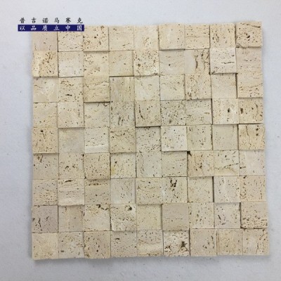 洞石马赛克瓷砖天然复古石材黄洞石火山岩文化砖3D立体凹凸面瓷砖图2
