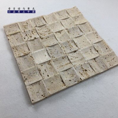 洞石马赛克瓷砖天然复古石材黄洞石火山岩文化砖3D立体凹凸面瓷砖图3