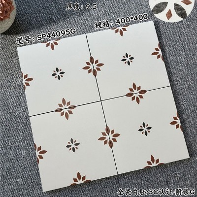 法式中古风全瓷400x400黑白花砖 卫生间浴室瓷砖阳台入户厨房地砖图3