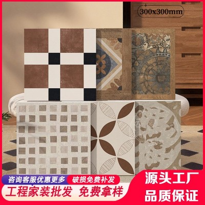 复古南洋中古风300x300全瓷小花砖厨卫墙砖阳台哑光防滑地砖