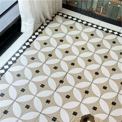 中古风焦糖色200小花砖法式复古风卫生间浴室厨房黑白波导线地砖图2