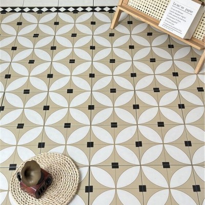 中古风焦糖色200小花砖法式复古风卫生间浴室厨房黑白波导线地砖