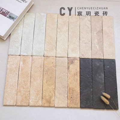 长条洞石瓷砖米黄色莱姆石仿石材手工砖陶土砖餐饮卫生间民宿墙砖图3