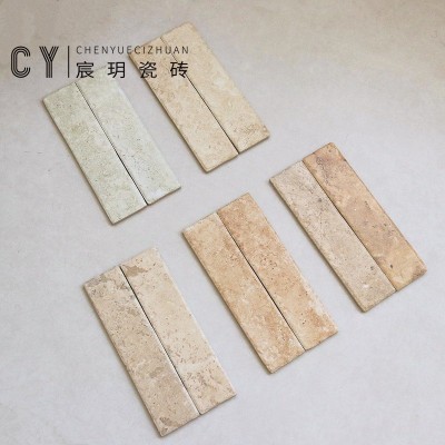 长条洞石瓷砖米黄色莱姆石仿石材手工砖陶土砖餐饮卫生间民宿墙砖图4
