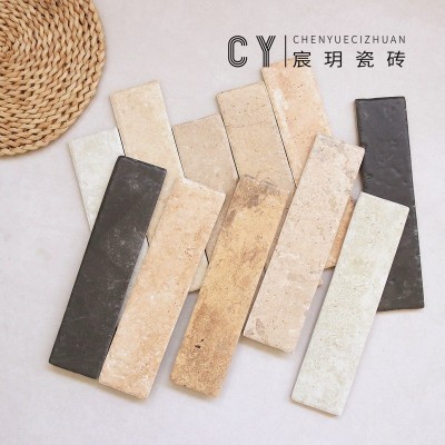 长条洞石瓷砖米黄色莱姆石仿石材手工砖陶土砖餐饮卫生间民宿墙砖图2