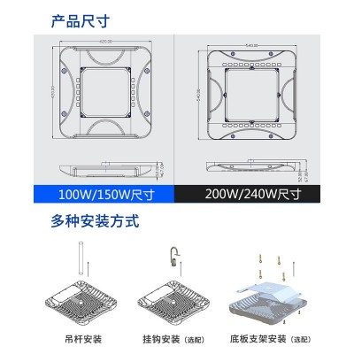大功率油站灯定制 工厂房仓库易燃爆油站方形三防防水尘led高棚灯图4