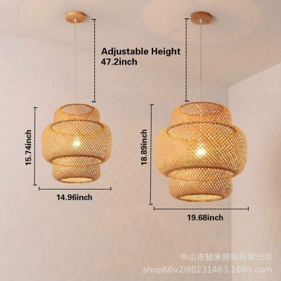 跨境竹编藤艺吊灯餐厅咖啡厅竹编吊灯农舍风客厅卧室简约竹编吊灯图3