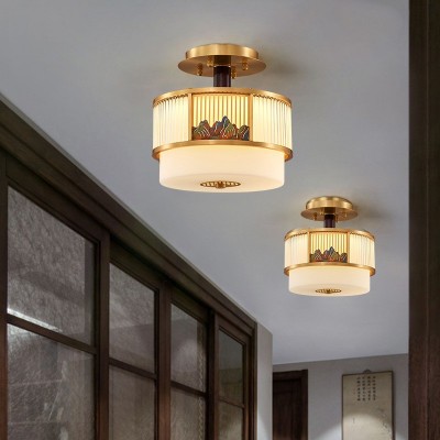 新中式全铜吸顶灯卧室书房创意阳台灯玄关过道灯禅意中国风灯具图3