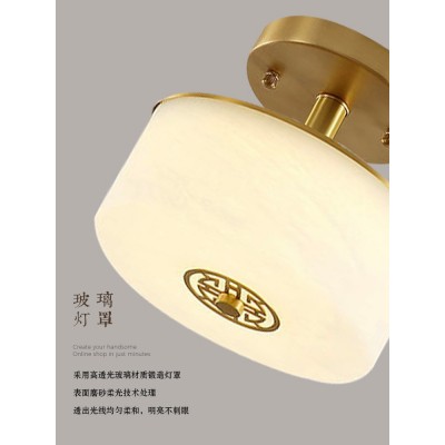 新中式吸顶灯过道阳台灯玄关走廊云石灯简约现代灯饰圆形全铜灯具图5