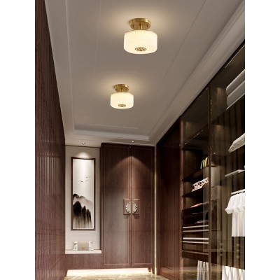 新中式吸顶灯过道阳台灯玄关走廊云石灯简约现代灯饰圆形全铜灯具图4