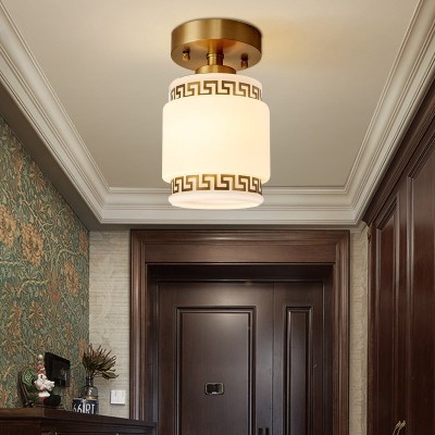 新中式吸顶灯过道阳台灯玄关走廊云石灯简约现代灯饰圆形全铜灯具图2