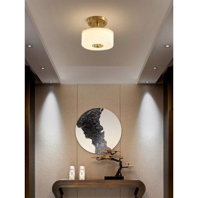 新中式吸顶灯过道阳台灯玄关走廊云石灯简约现代灯饰圆形全铜灯具图3