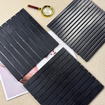 艾米格建材黑色长条天然石材马赛克咖啡服装店卫生间墙面吧台瓷砖