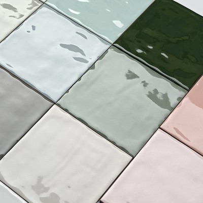 复古渐变手工砖厨房卫生间墙砖法式瓷砖奶油白果绿亮光釉面小方砖