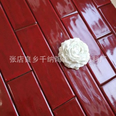 酒红色窑变手工砖 酒红色波纹面墙砖 墙砖卫生间 淄博个性瓷砖图3