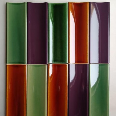 窑变绿色凹面砖 灰色哑光凹面砖 圆弧面手工砖 卫生间瓷砖