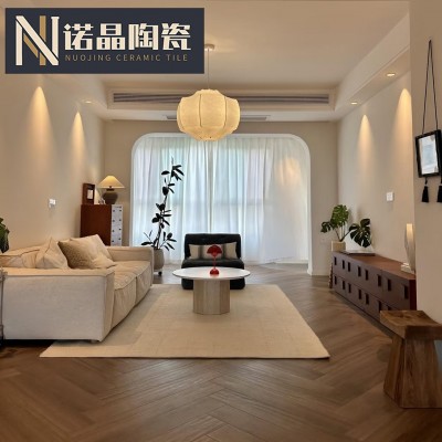 天鹅绒柔光木纹砖600x1200客厅卧室仿实木地砖书房鱼骨纹瓷砖广东图3