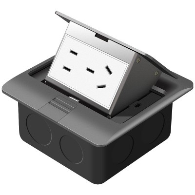 国际电工地插插座隐藏式隐形铝合金防水超薄灰色五孔黑网络地插座