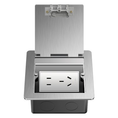 银色灰色地插插座不锈钢地板隐藏式防水地面隐形纯平五孔地插座