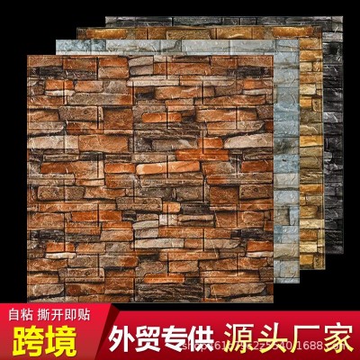 跨境批发3d立体自粘壁纸复古砖纹防水防潮泡沫墙贴服装店餐厅火锅
