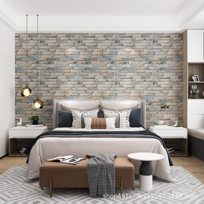 跨境批发3d立体自粘壁纸复古砖纹防水防潮泡沫墙贴服装店餐厅火锅图2
