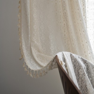 乐轩秀北欧ins米色花边婚庆四叶草镂空蕾丝客厅卧室免打孔窗帘批图3
