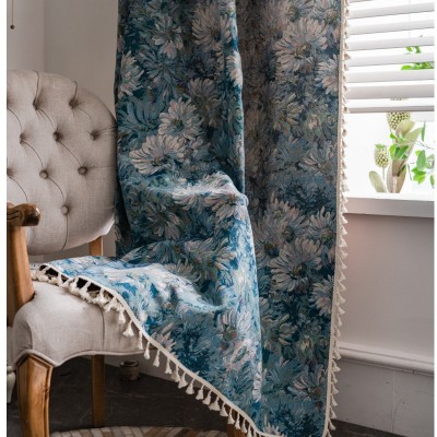 乐轩秀成品窗帘批发提花向日葵免打孔卧室半遮光棉麻飘窗帘厂家图5