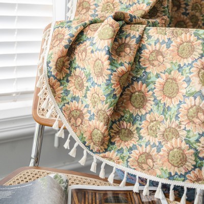 乐轩秀成品窗帘批发提花向日葵免打孔卧室半遮光棉麻飘窗帘厂家图4