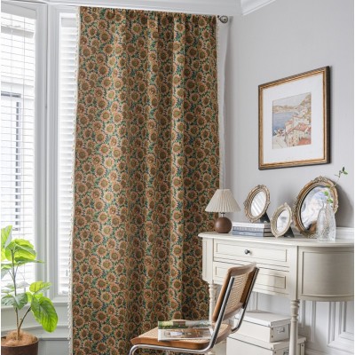 乐轩秀成品窗帘批发提花向日葵免打孔卧室半遮光棉麻飘窗帘厂家图2