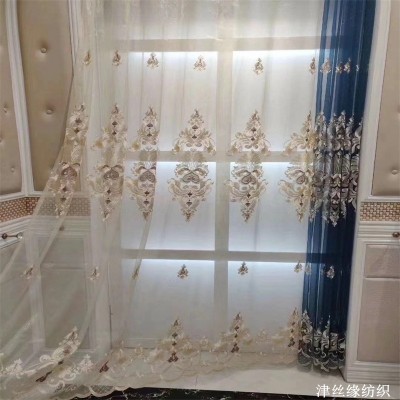 新款简欧绣花窗纱客厅卧室绣纱帘成品制作欧式窗帘飘窗阳台海棠纱图3