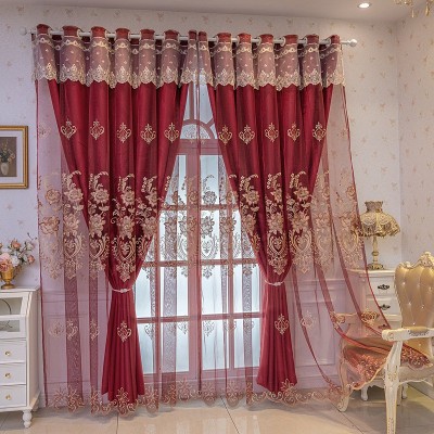 高档喜庆红色绣花窗纱窗帘双层一体遮光布料成品卧室客厅阳台落地图4