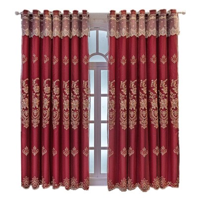 高档喜庆红色绣花窗纱窗帘双层一体遮光布料成品卧室客厅阳台落地图5