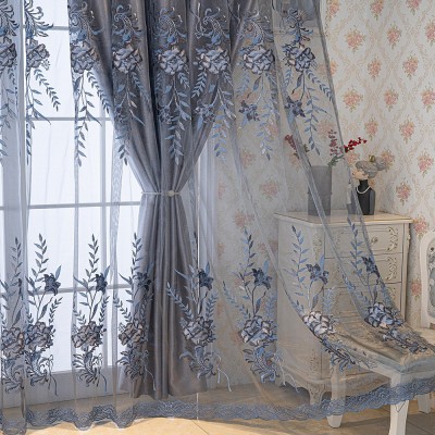 新款遮光窗帘布卧室北欧简约客厅阳台大气双层绣花窗纱一体落地