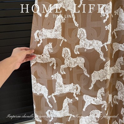 皇家马匹雪尼尔提花窗帘门帘小麦色奶油透光落地许村窗帘布料整批图5