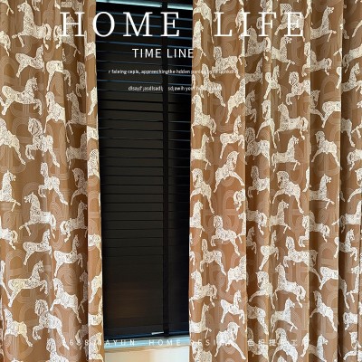 皇家马匹雪尼尔提花窗帘门帘小麦色奶油透光落地许村窗帘布料整批图3