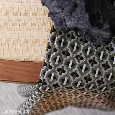 法式南洋中古风窗帘客厅卧室高级感肌理几何复古绿雪尼尔新款成品图4